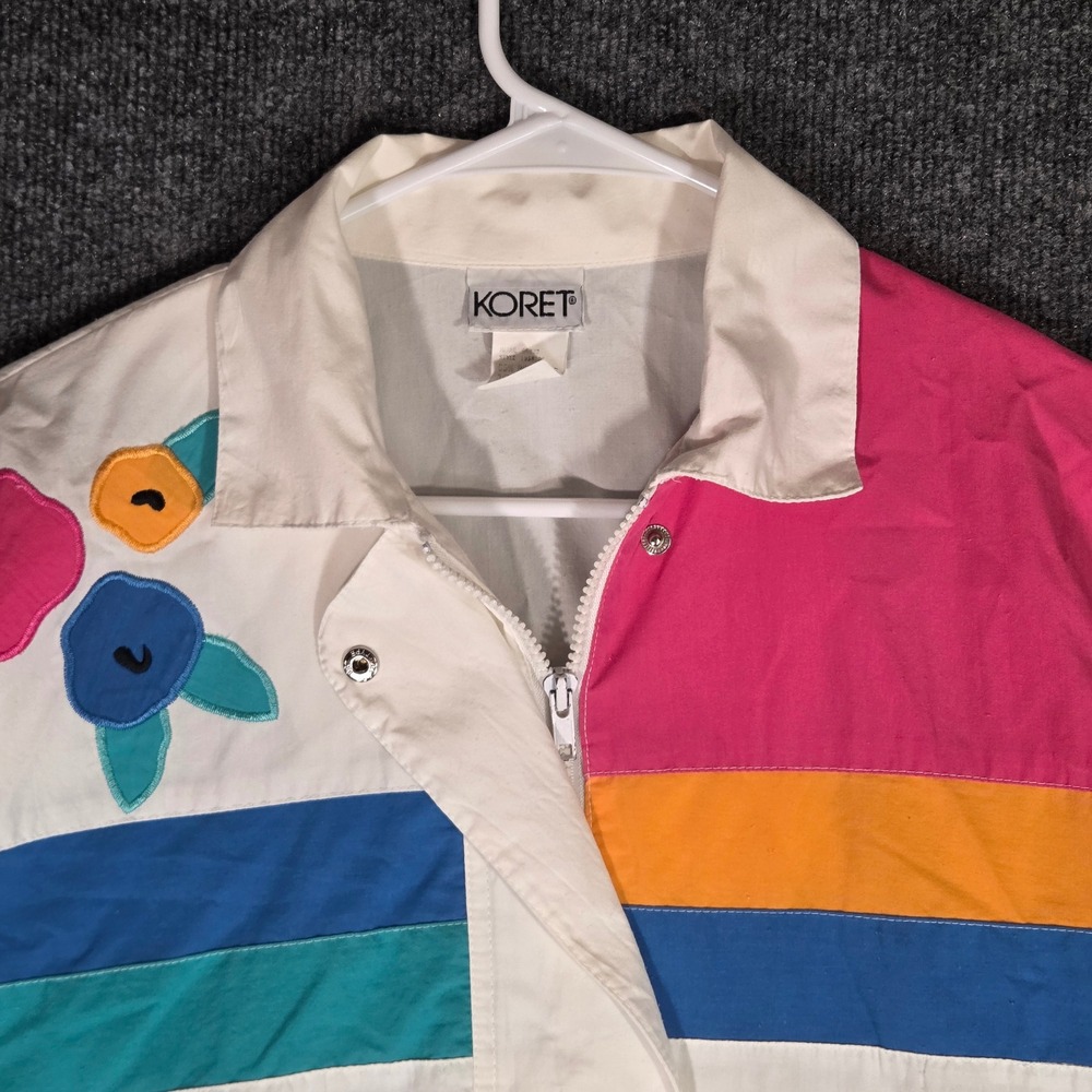 Vintage Koret Windbreaker Jacket Womens Small Colorblock Floral Zip 80s 90s
